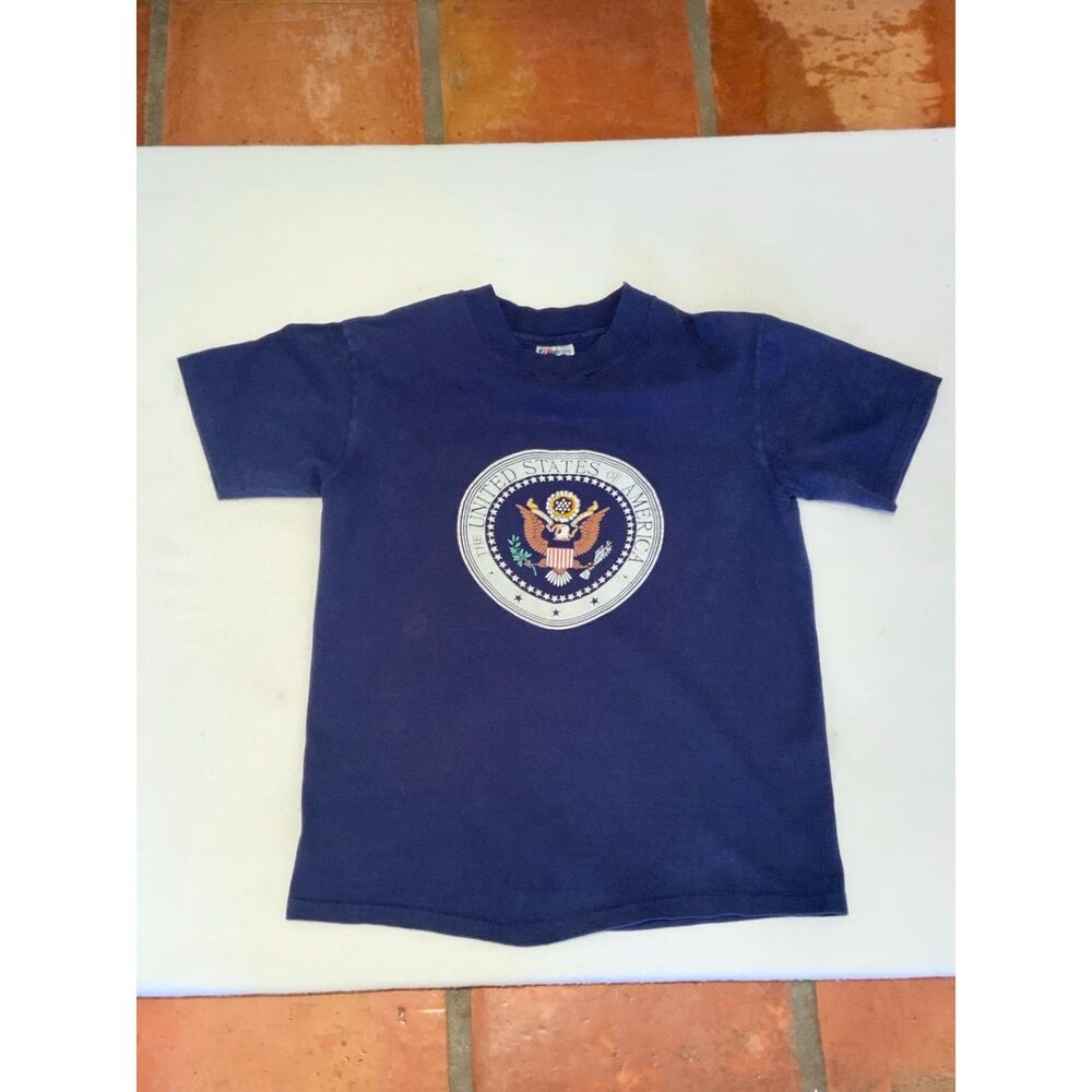 Vintage USA Seal T-Shirt Single Stitch Hanes Beefy Navy Size M Made in USA
